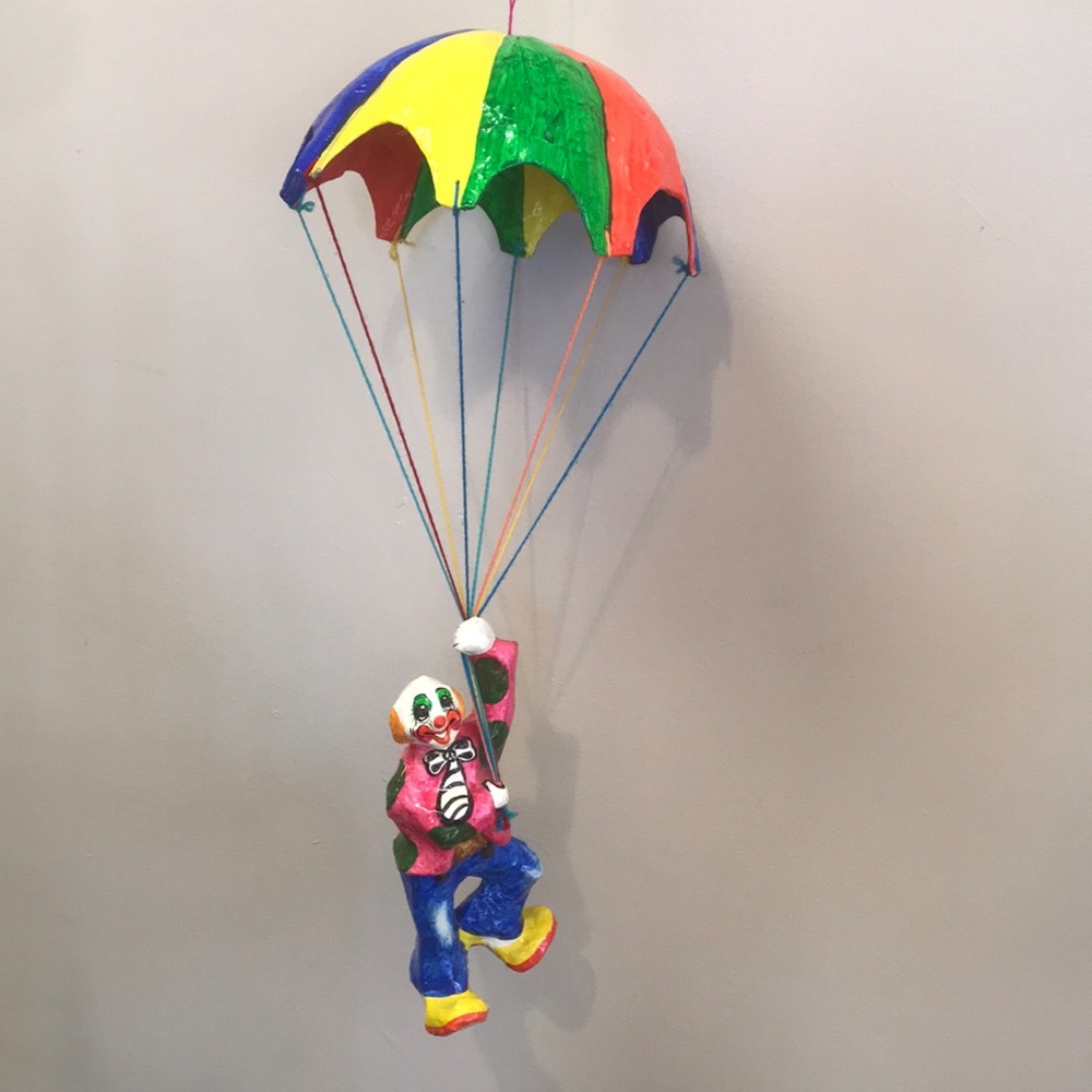 Vintage 1970s Papier-mâché Large Parachute Clown Handmade‎ in Tlaquepaque Mexico